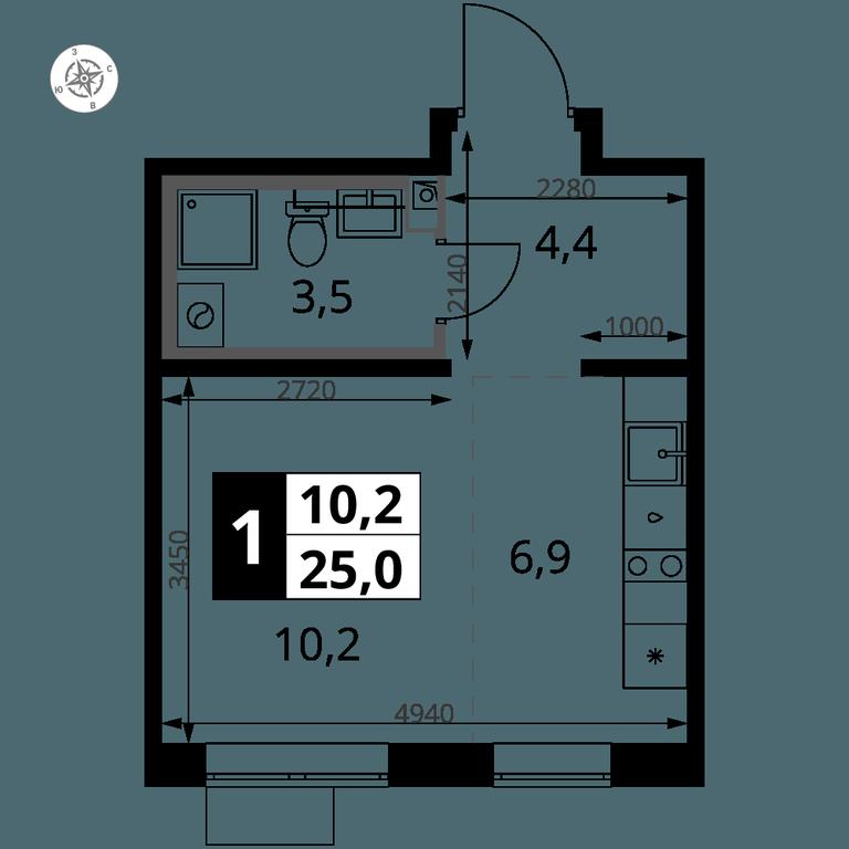 Apartment Sale, 25平方米 at Pervy Yuzhny, zhiloy kompleks Pervy Yuzhny, Leninskiy City District, Moscow Region, Russia #1