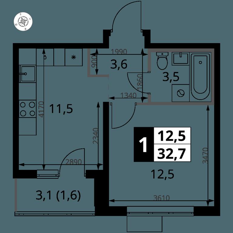 1-BD Apartment Sale, 32.7 sq. m. at Pervy Yuzhny, zhiloy kompleks Pervy Yuzhny, Leninskiy City District, Moscow Region, Russia #1