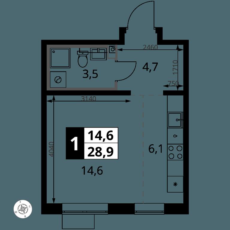 Apartment Sale, 28.9 sq. m. at Pervy Yuzhny, zhiloy kompleks Pervy Yuzhny, Leninskiy City District, Moscow Region, Russia #1