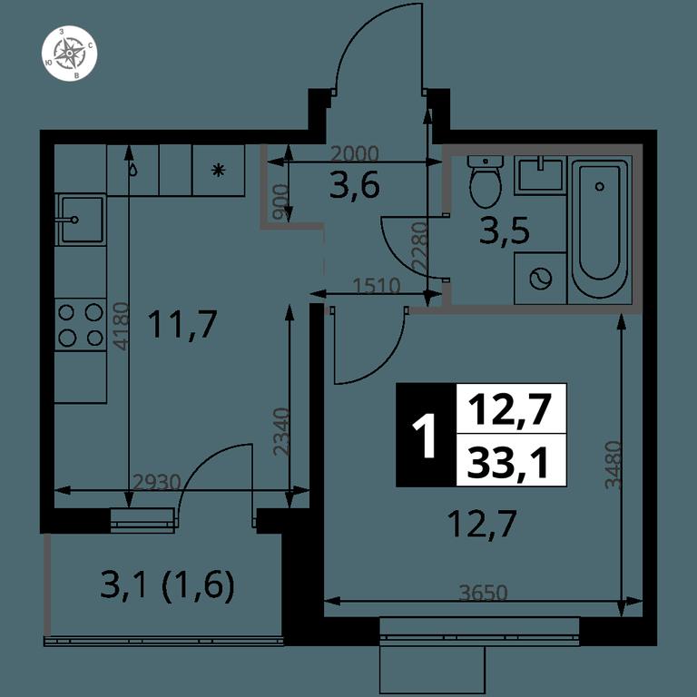 1-BD Apartment Sale, 33.1 sq. m. at Pervy Yuzhny, zhiloy kompleks Pervy Yuzhny, Leninskiy City District, Moscow Region, Russia #1