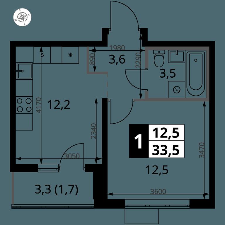 1-BD Apartment Sale, 33.5平方米 at Pervy Yuzhny, zhiloy kompleks Pervy Yuzhny, Leninskiy City District, Moscow Region, Russia #1