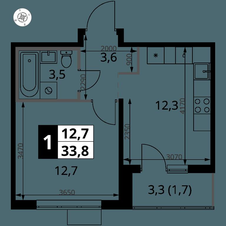 1-BD Apartment Sale, 33.8 sq. m. at Pervy Yuzhny, zhiloy kompleks Pervy Yuzhny, Leninskiy City District, Moscow Region, Russia #1