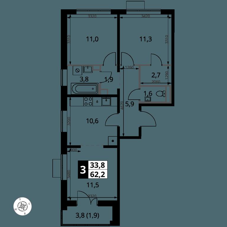 3-BD Apartment Sale, 62.2 sq. m. at Pervy Yuzhny, zhiloy kompleks Pervy Yuzhny, Leninskiy City District, Moscow Region, Russia #1 3-BD Apartment Sale, 62.2 sq. m. at Pervy Yuzhny, zhiloy kompleks Pervy Yuzhny, Leninskiy City District, Moscow Region, Russia #1