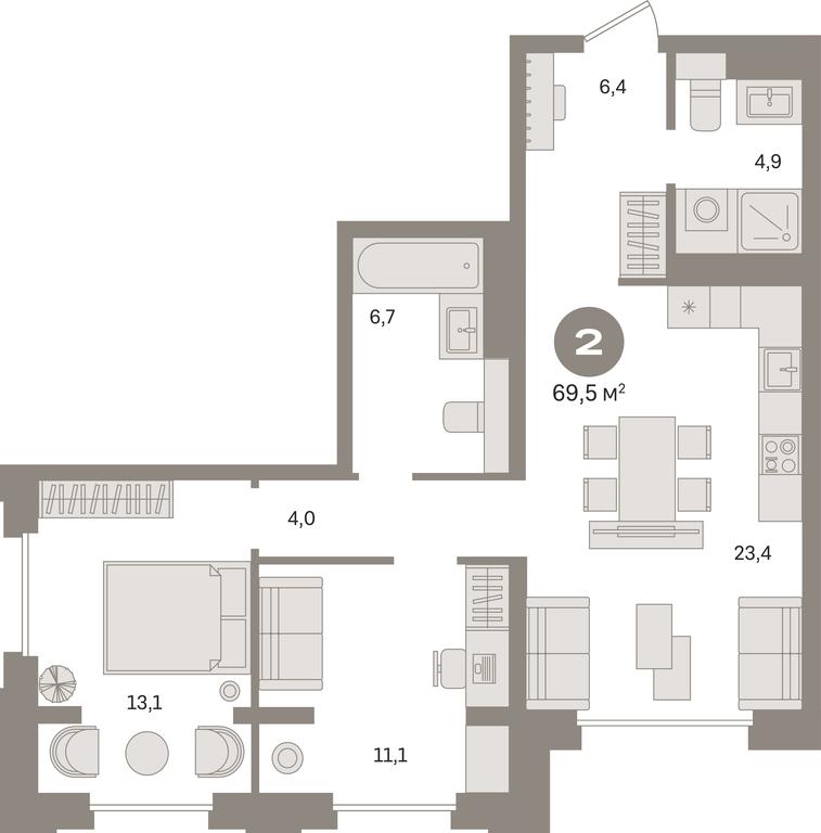 2-BD Apartment Sale, 69.5平方米 at Kvartal «MONS», Ogorodny Drive, Moscow, Russia #1