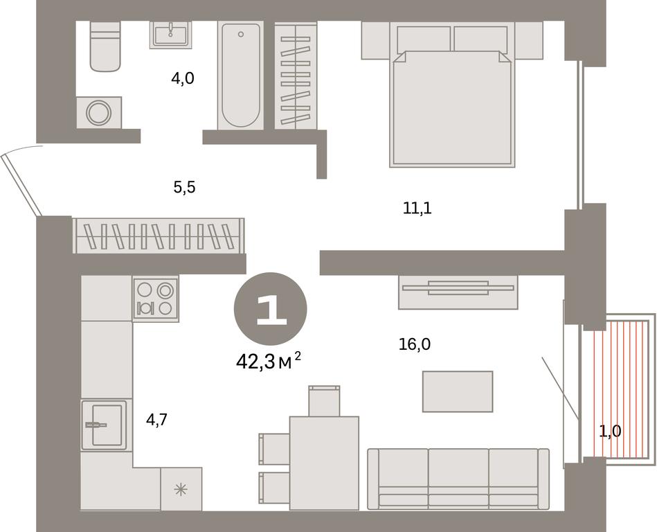 1-BD Apartment Sale, 42.3平方米 at Kvartal Metronom, Tagilskaya Street, Moscow, Russia #1