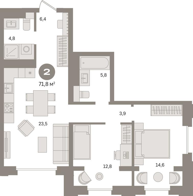 2-BD Apartment Sale, 71.8平方米 at Kvartal «MONS», Ogorodny Drive, Moscow, Russia #1
