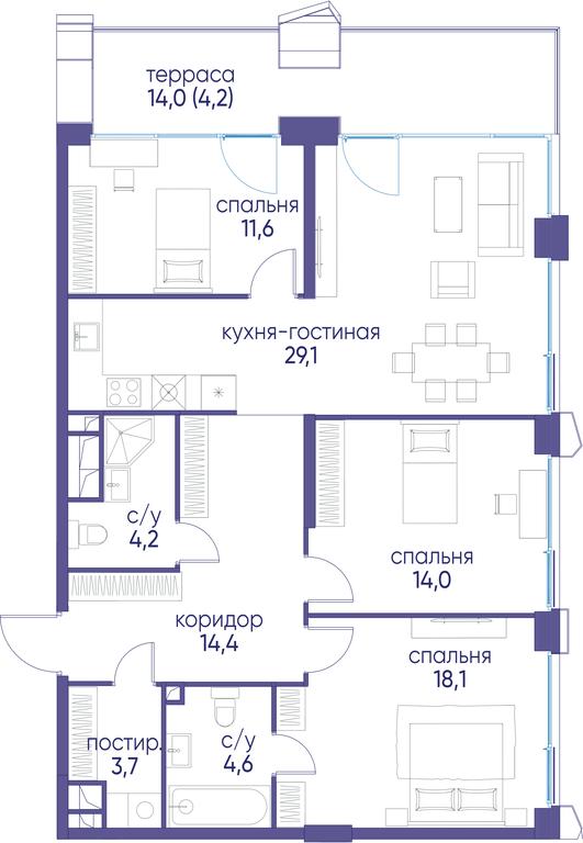 3-BD Apartment Sale, 103.9平方米 at Ostrov, Nizhnye Mnyovniki Street, 37Ас4, Moscow, Russia #1
