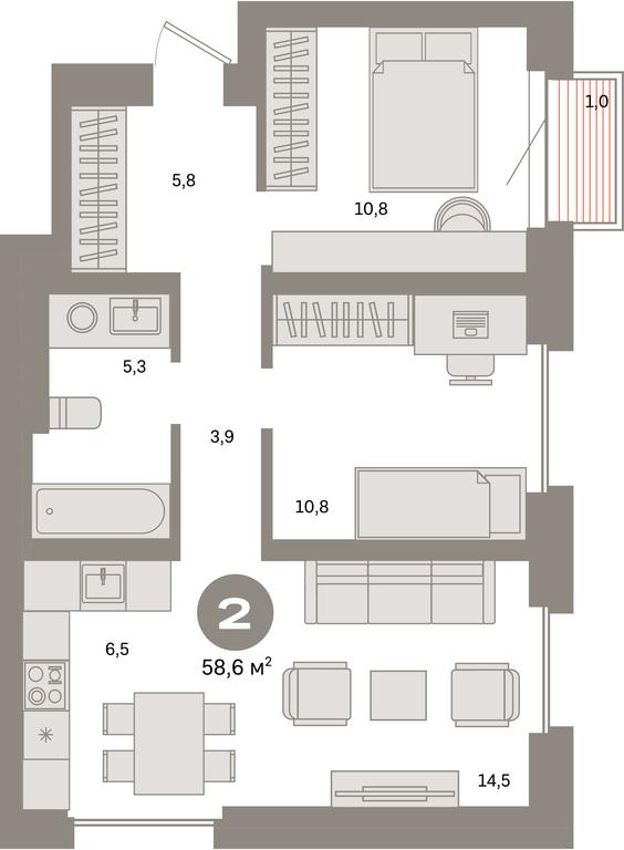 2-BD Apartment Sale, 58.6 sq. m. at Kvartal Metronom, Tagilskaya Street, Moscow, Russia #1 2-BD Apartment Sale, 58.6 sq. m. at Kvartal Metronom, Tagilskaya Street, Moscow, Russia #1