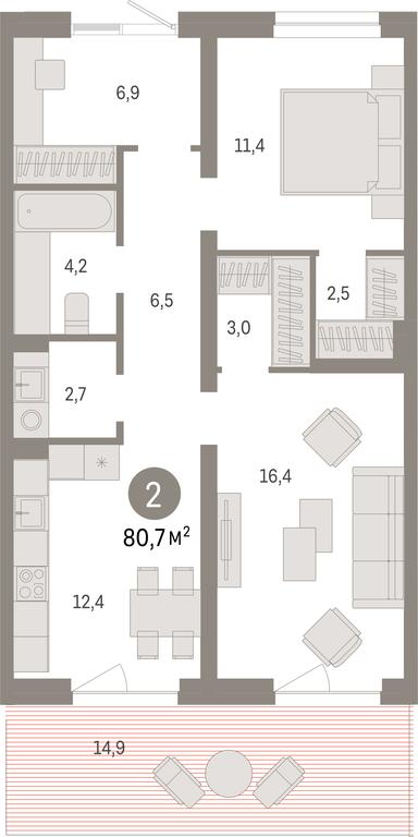 2-BD Apartment Sale, 80.7 sq. m. at Pervy kvartal, Kalinovaya ulitsa, derevnya Sapronovo, Leninskiy City District, Moscow Region, Russia #1