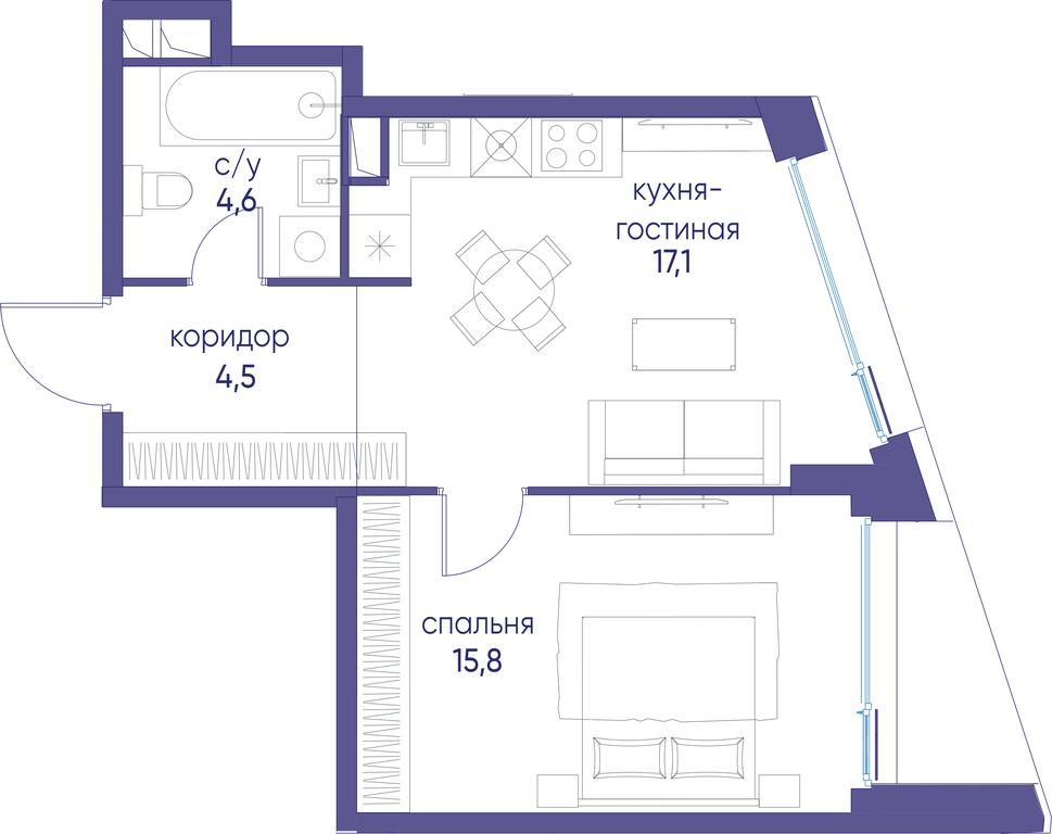 1-BD Apartment Sale, 42 sq. m. at Ostrov, Nizhnye Mnyovniki Street, 37Ас4, Moscow, Russia #1 1-BD Apartment Sale, 42 sq. m. at Ostrov, Nizhnye Mnyovniki Street, 37Ас4, Moscow, Russia #1