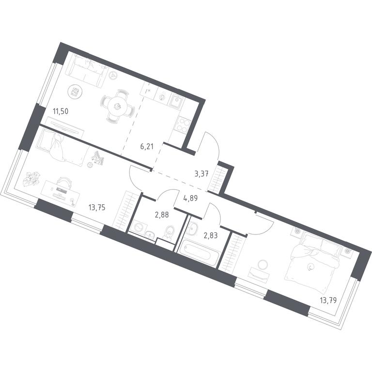 1-BD Apartment Sale, 59.22平方米 at Kvartal Zapadnyj, kvartal № 76, Marushkinskoye Settlement, Moscow, Russia #1 1-BD Apartment Sale, 59.22平方米 at Kvartal Zapadnyj, kvartal № 76, Marushkinskoye Settlement, Moscow, Russia #1