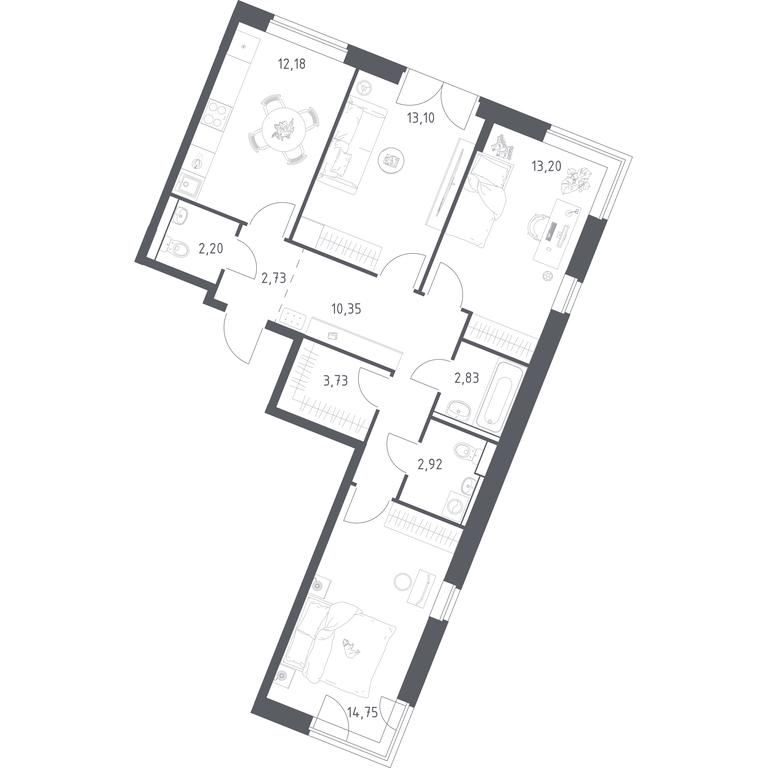 2-BD Apartment Sale, 77.99平方米 at Kvartal Zapadnyj, kvartal № 76, Marushkinskoye Settlement, Moscow, Russia #1 2-BD Apartment Sale, 77.99平方米 at Kvartal Zapadnyj, kvartal № 76, Marushkinskoye Settlement, Moscow, Russia #1