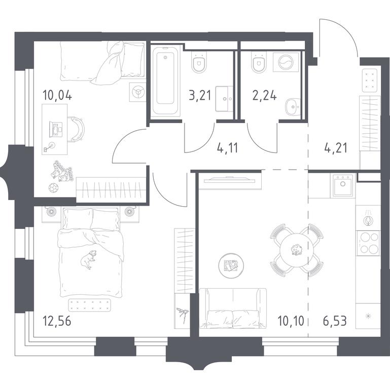 1-BD Apartment Sale, 53平方米 at Kvartal Strogino, zhiloy kompleks Kvartal Strogino, Krasnogorsk, Moscow Region, Russia #1
