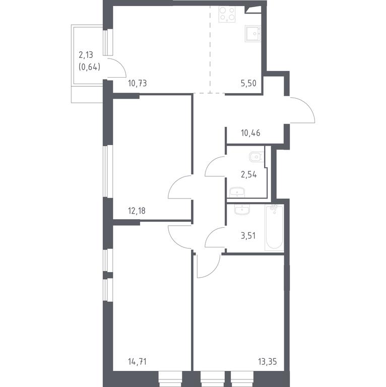 2-BD Apartment Sale, 73.62 sq. m. at Ostafevo, Ostafyevskoe Highway, 12к1, Ryazanovskoe Settlement, Moscow, Russia #1