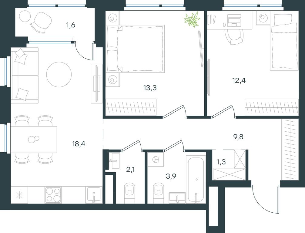 1-BD Apartment Sale, 62.8平方米 at Gorod V lesu, Gorod V Lesu Residential Complex, Village of Otradnoye, Krasnogorsk Urban District, Moscow Region, Russia #1