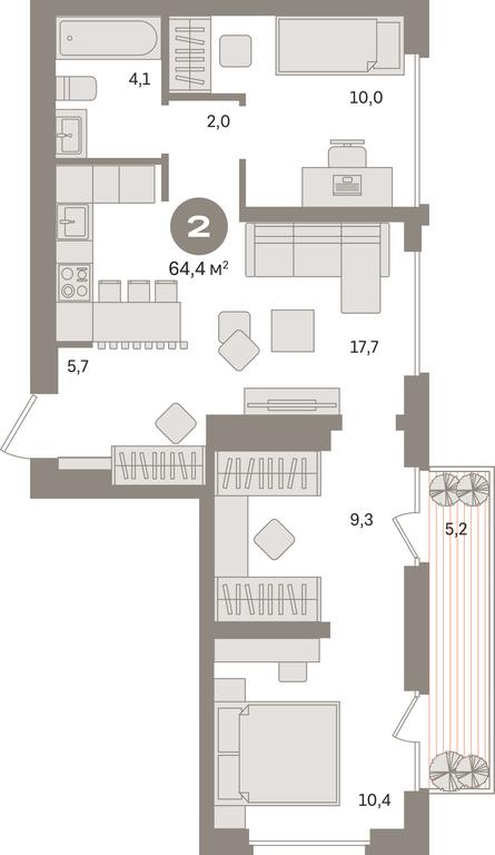 2-BD Apartment Sale, 64.6平方米 at Kvartal Izdanie, Perovskoye Highway, Moscow, Russia #1
