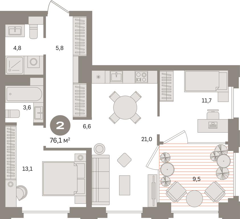 2-BD Apartment Sale, 76.1平方米 at Kvartal «MONS», Ogorodny Drive, Moscow, Russia #1