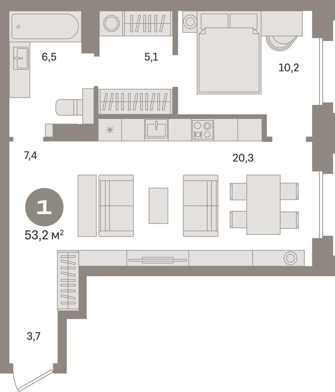 1-BD Apartment Sale, 53.2平方米 at Kvartal «MONS», Ogorodny Drive, Moscow, Russia #1