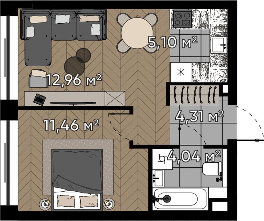 2-BD Apartment Sale, 37.87 sq. m. at Kvartal Serebryany Bor, Berzarina Street, Moscow, Russia #1