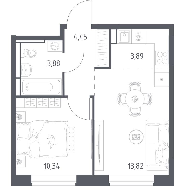 Apartment Sale, 36.38 sq. m. at Pribrezhnyi Park, Pribrezhniy Park Residential Complex, Village of Yam, Domodedovo City District, Moscow Region, Russia #1