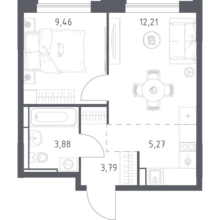 Apartment Sale, 34.61平方米 at Pribrezhnyi Park, Pribrezhniy Park Residential Complex, Village of Yam, Domodedovo City District, Moscow Region, Russia #1