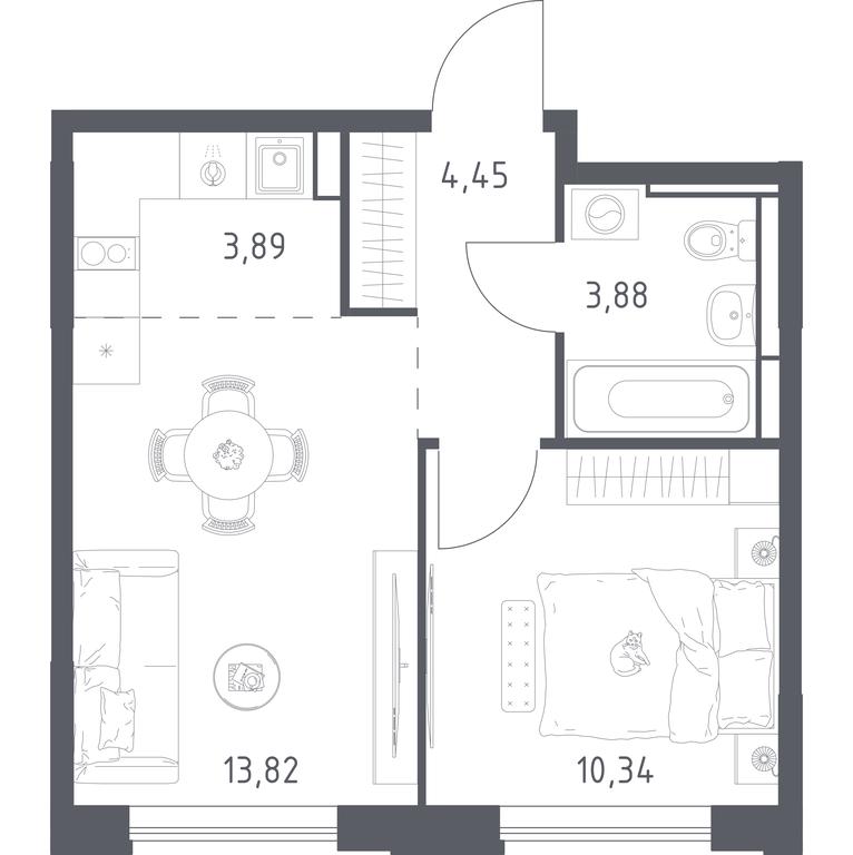 Apartment Sale, 36.38 sq. m. at Pribrezhnyi Park, Pribrezhniy Park Residential Complex, Village of Yam, Domodedovo City District, Moscow Region, Russia #1