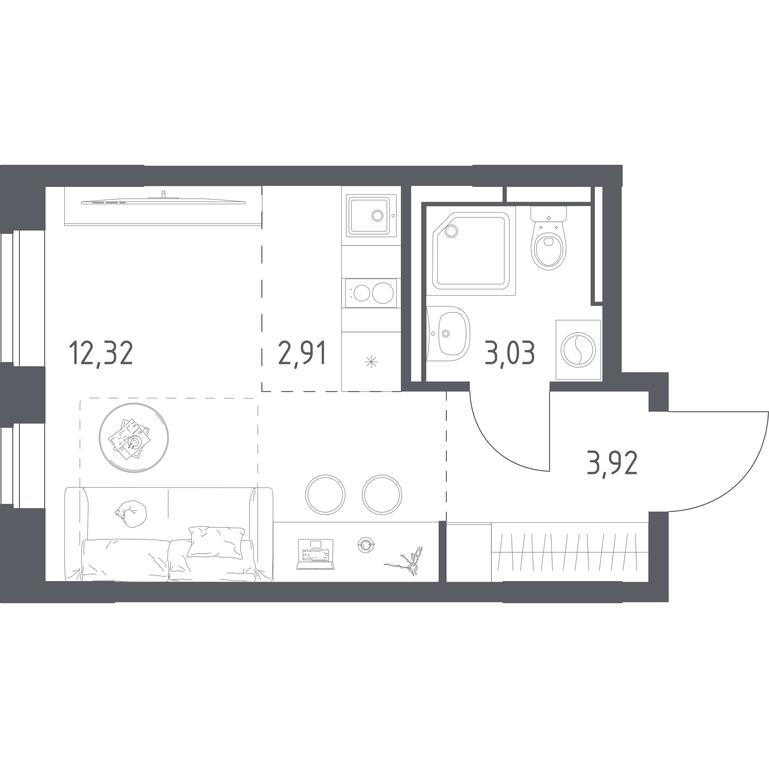 Apartment Sale, 22.18 sq. m. at Pribrezhnyi Park, Pribrezhniy Park Residential Complex, Village of Yam, Domodedovo City District, Moscow Region, Russia #1