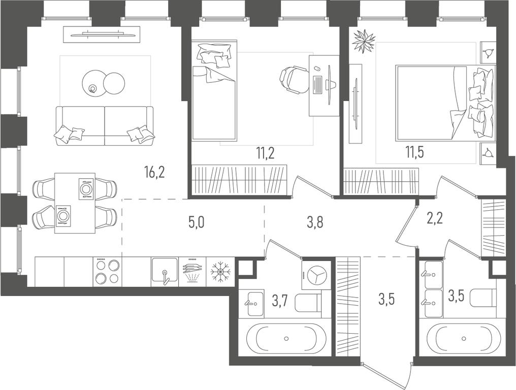 2-BD Apartment Sale, 60.6平方米 at Pave, 2nd Paveletsky Drive, Moscow, Russia #1 2-BD Apartment Sale, 60.6平方米 at Pave, 2nd Paveletsky Drive, Moscow, Russia #1
