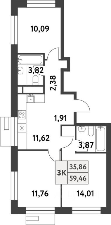 2-BD Apartment Sale, 59.4 sq. m. at Smart Garden (Smart Garden), 5-ya ulitsa Lesnyye Polyany, posyolok Gazoprovod, Kommunarka District, Novomoskovskiy Administrative Okrug, Moscow, Russia #1