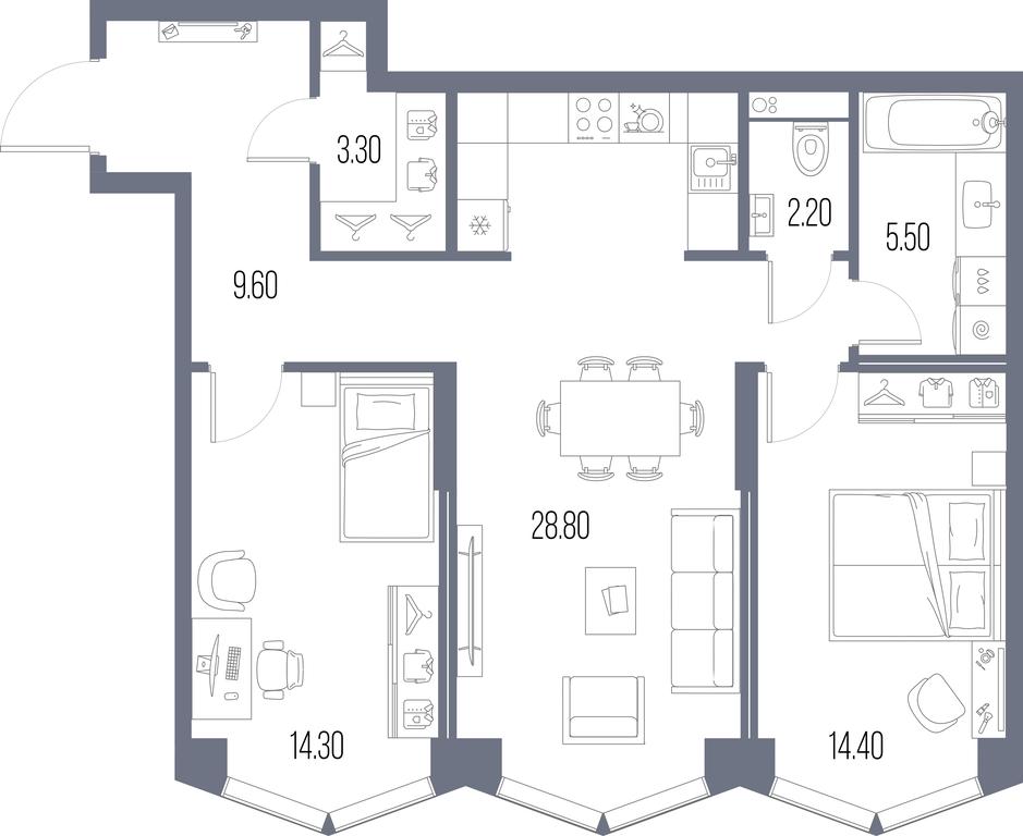 2-BD Apartment Sale, 78.1 sq. m. at Severny Port, Leningradskoye Highway, Moscow, Russia #1