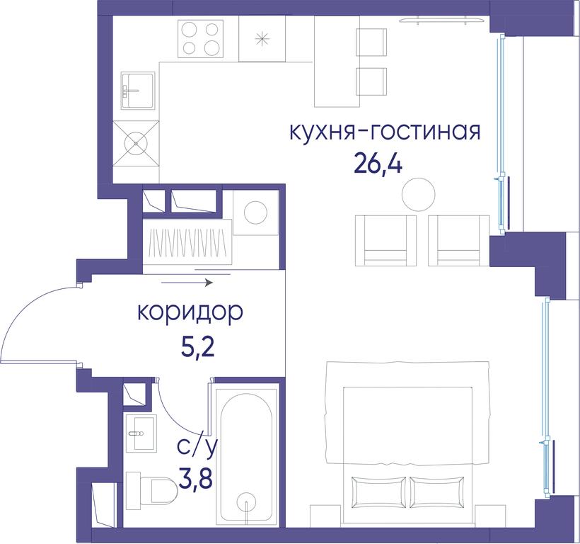Apartment Sale, 35.4平方米 at Ostrov, Nizhnye Mnyovniki Street, 37Ас4, Moscow, Russia #1