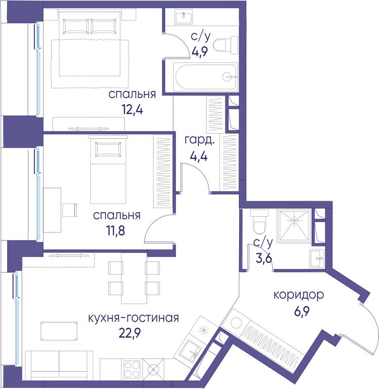 2-BD Apartment Sale, 66.9平方米 at Ostrov, Nizhnye Mnyovniki Street, 37Ас4, Moscow, Russia #1 2-BD Apartment Sale, 66.9平方米 at Ostrov, Nizhnye Mnyovniki Street, 37Ас4, Moscow, Russia #1
