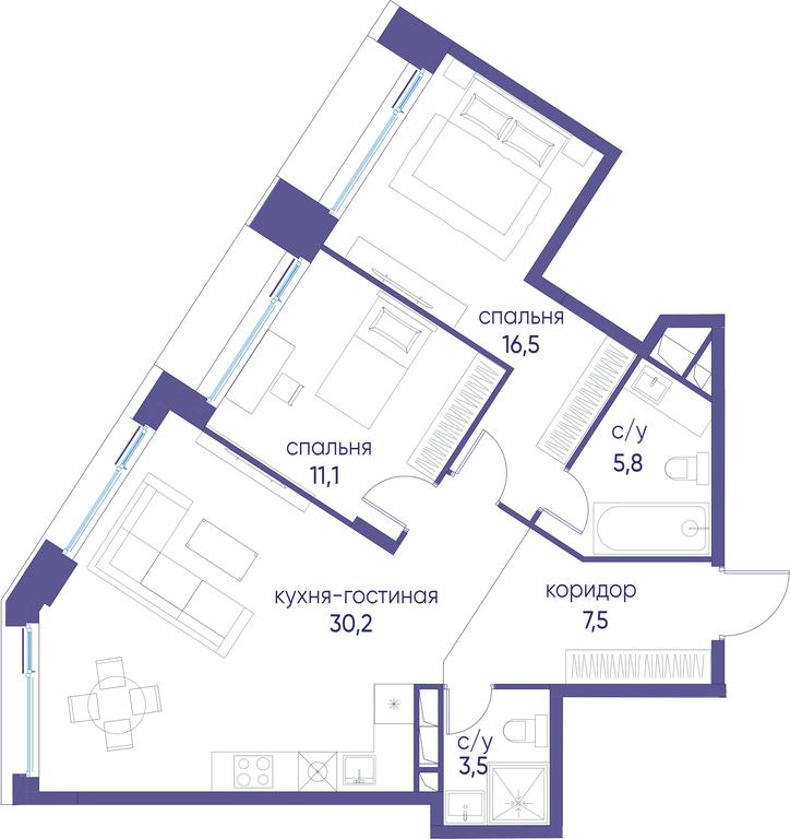 2-BD Apartment Sale, 74.6 sq. m. at Ostrov, Nizhnye Mnyovniki Street, 37Ас4, Moscow, Russia #1