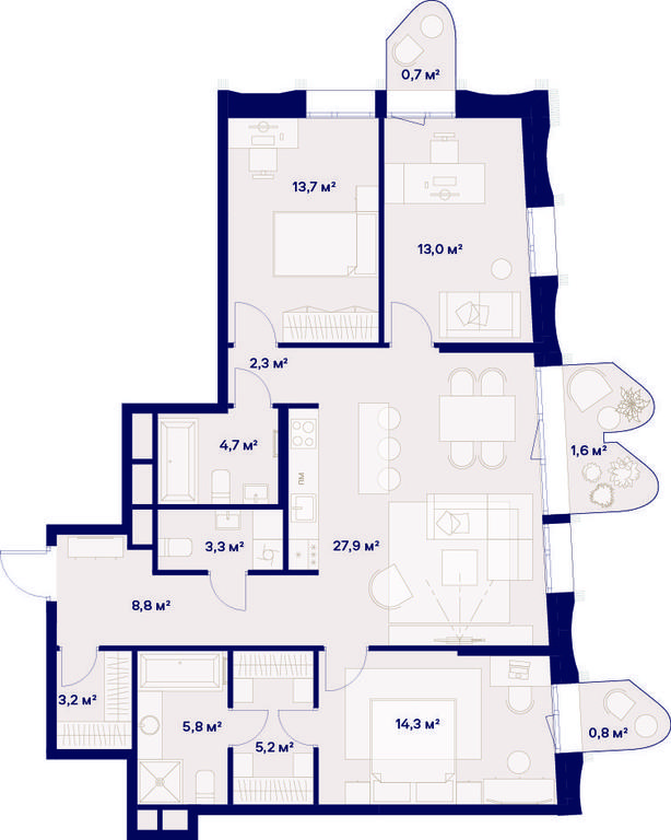 3-BD Apartment Sale, 105.3平方米 at Soyuz, Selskokhozyaystvennaya Street, Moscow, Russia #1