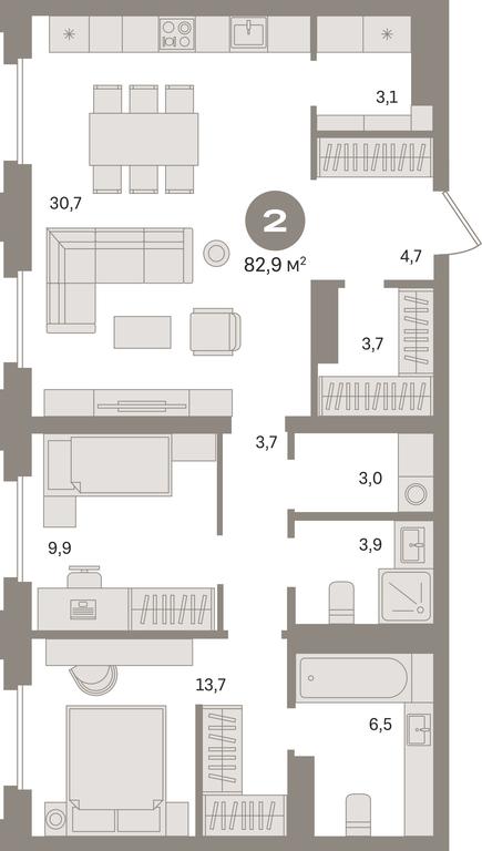 2-BD Apartment Sale, 82.9平方米 at Kvartal «MONS», Ogorodny Drive, Moscow, Russia #1 2-BD Apartment Sale, 82.9平方米 at Kvartal «MONS», Ogorodny Drive, Moscow, Russia #1