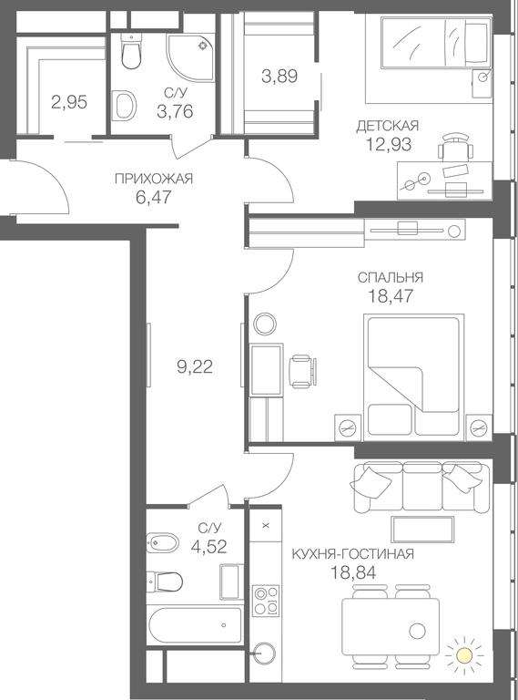 1-BD Apartment Sale, 81.05 sq. m. at Headliner, Shmitovsky Drive, 39, Moscow, Russia #1