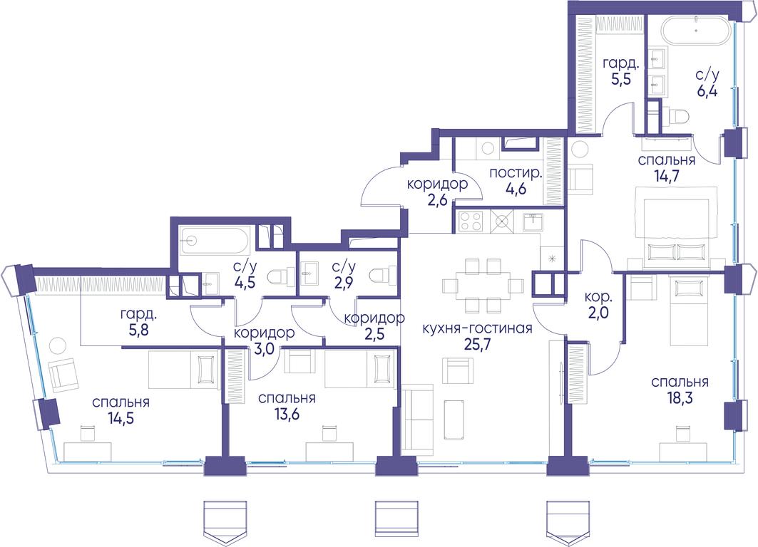 4-BD Apartment Sale, 126.6 sq. m. at Ostrov, Nizhnye Mnyovniki Street, 37Ас4, Moscow, Russia #1