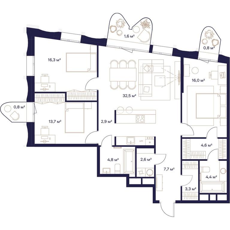 3-BD Apartment Sale, 111.8 sq. m. at Soyuz, Selskokhozyaystvennaya Street, Moscow, Russia #1
