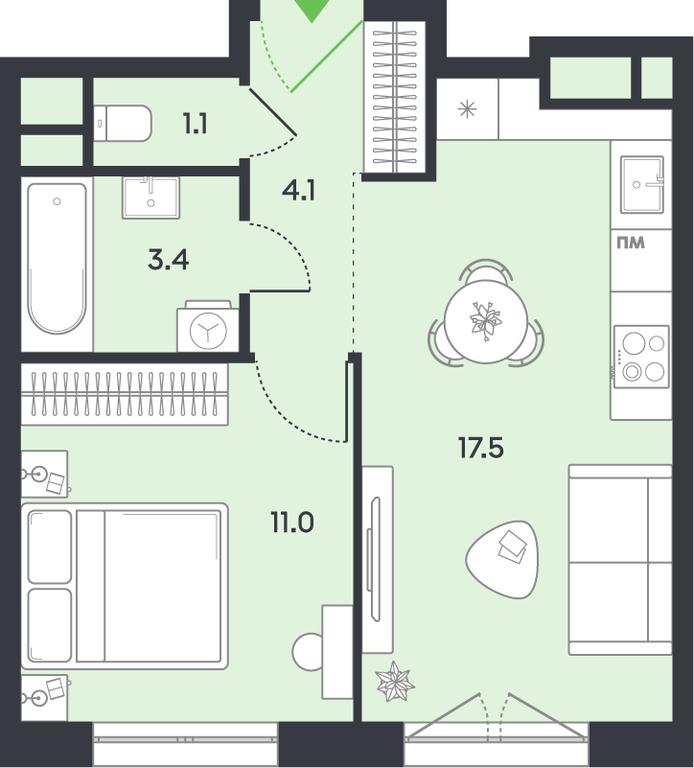 1-BD Apartment Sale, 37.1 sq. m. at balance, Ryazansky Avenue, Moscow, Russia #1