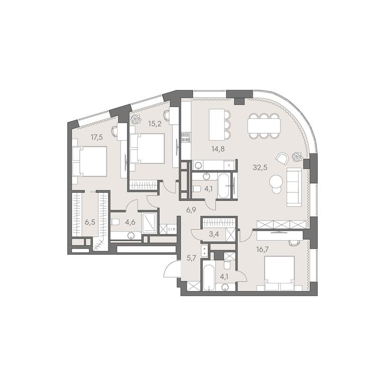 5-BD Apartment Sale, 132 sq. m. at Rodina Park, Vereyskaya Street, 12, Moscow, Russia #1