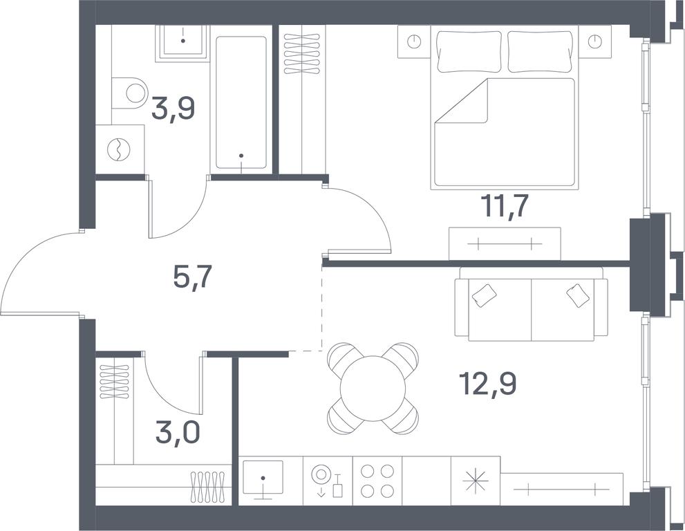 1-BD Apartment Sale, 37.2平方米 at Portland, Yuzhnoportovaya Street, 42с5, Moscow, Russia #1