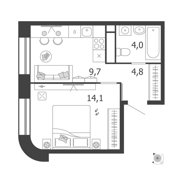 1-BD Apartment Sale, 32.6 sq. m. at Shagal, Автозаводская улица, 23, Москва, Россия #1