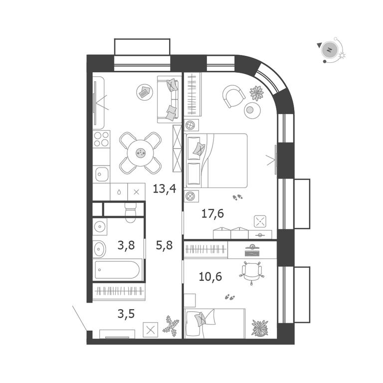 2-BD Apartment Sale, 54.7 sq. m. at Shagal, Автозаводская улица, 23, Москва, Россия #1