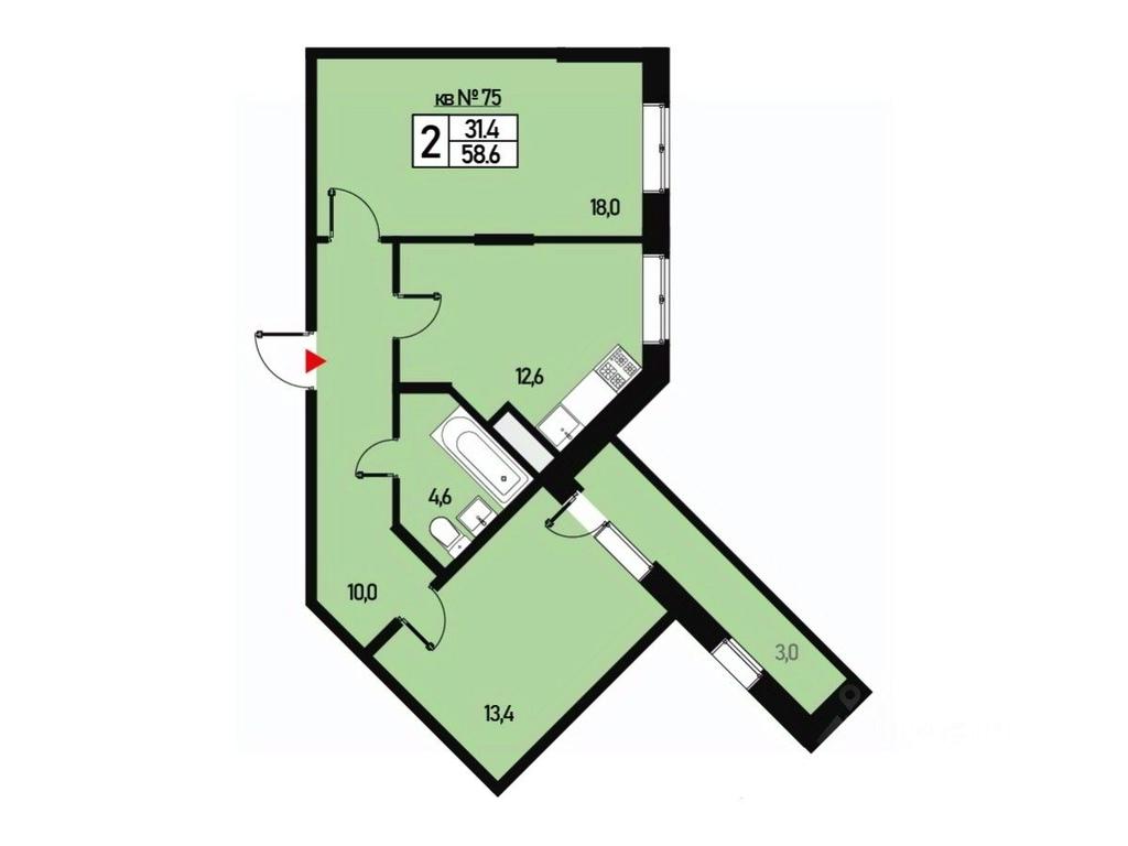 1-BD Apartment Sale, 58平方米 at Borisoglebskoe, Generala Donskova Street, Novofyodorovskoye Settlement, Moscow, Russia #1