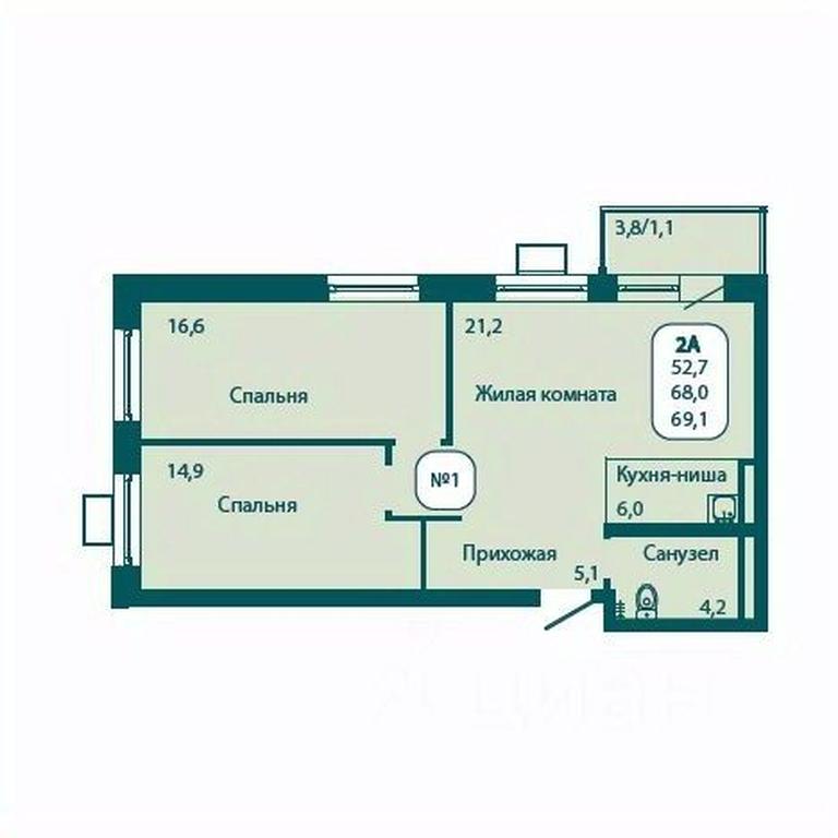 1-BD Apartment Sale, 69.1 sq. m. at Andreevka LIFE, Georgievskoe Highway, Moscow Region, Russia #1