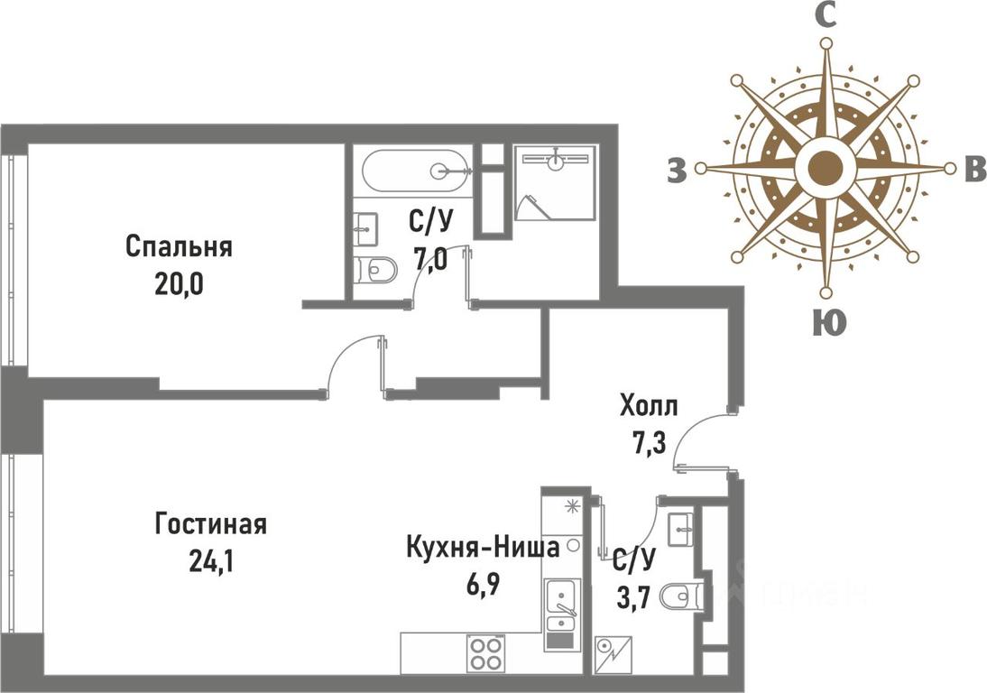 1-BD Apartment Sale, 69平方米 at Renessans, Rubtsovsko-Dvortsovaya Street, Moscow, Russia #1