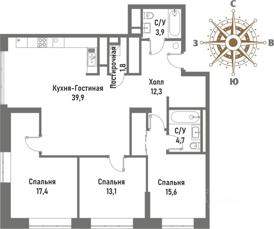 3-BD Apartment Sale, 108.7平方米 at Renessans, Rubtsovsko-Dvortsovaya Street, Moscow, Russia #1