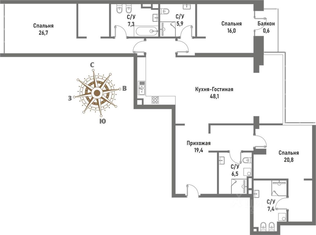 3-BD Apartment Sale, 159.2平方米 at Renessans, Rubtsovsko-Dvortsovaya Street, Moscow, Russia #1