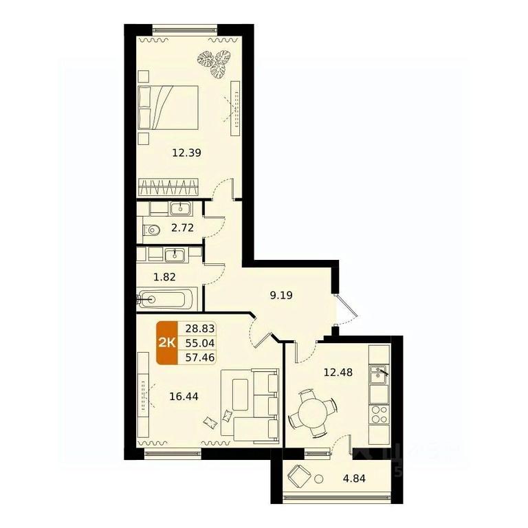 1-BD Apartment Sale, 57.46平方米 at Domodedovo park, Tvorchestva Street, Domodedovo Village, Domodedovo City District, Moscow Region, Russia #1 1-BD Apartment Sale, 57.46平方米 at Domodedovo park, Tvorchestva Street, Domodedovo Village, Domodedovo City District, Moscow Region, Russia #1