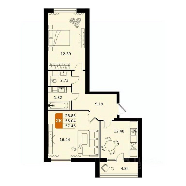 1-BD Apartment Sale, 57.46平方米 at Domodedovo park, Tvorchestva Street, Domodedovo Village, Domodedovo City District, Moscow Region, Russia #1 1-BD Apartment Sale, 57.46平方米 at Domodedovo park, Tvorchestva Street, Domodedovo Village, Domodedovo City District, Moscow Region, Russia #1